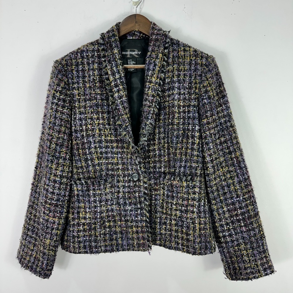 Requirements Blazer 12 Purple Bouclé Tweed Wool Blend Preppy Academia Vintage